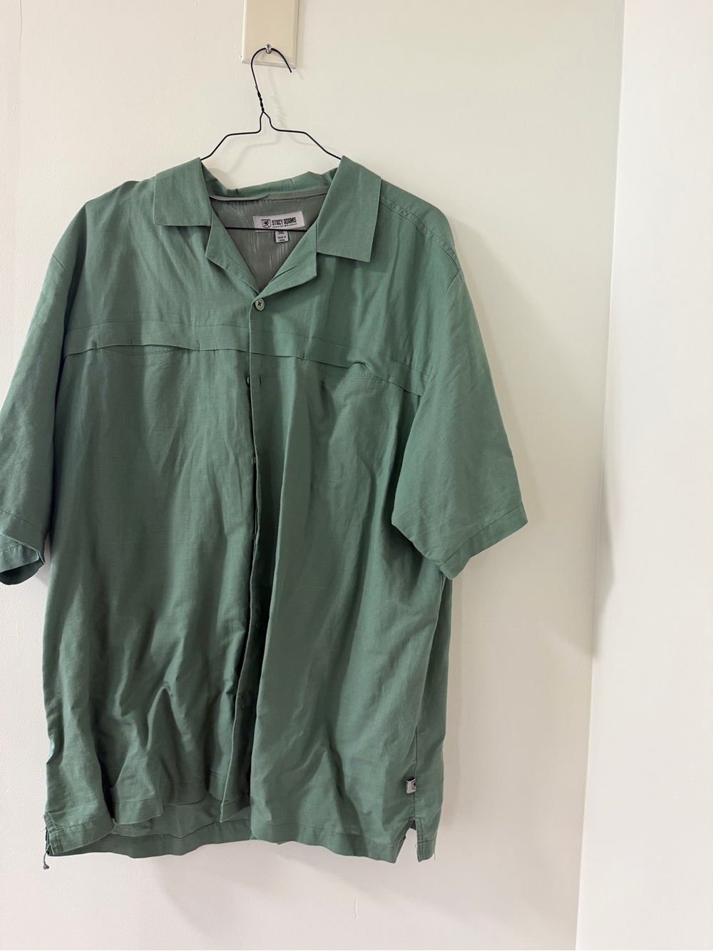 Stacy Adams Shirt Jacket Mens 3XL Green Excellent Linen Cotton Camp Collar